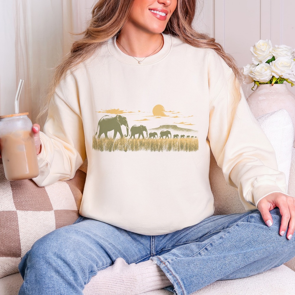 Elephant Herd Crossing the Savanna in Single File Sweatshirt
